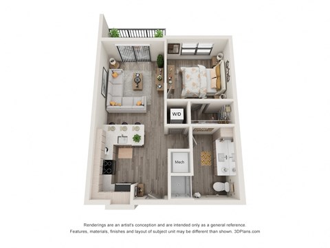 1 bed 1 bath floor plan T at Elevate Apartments, Madison
